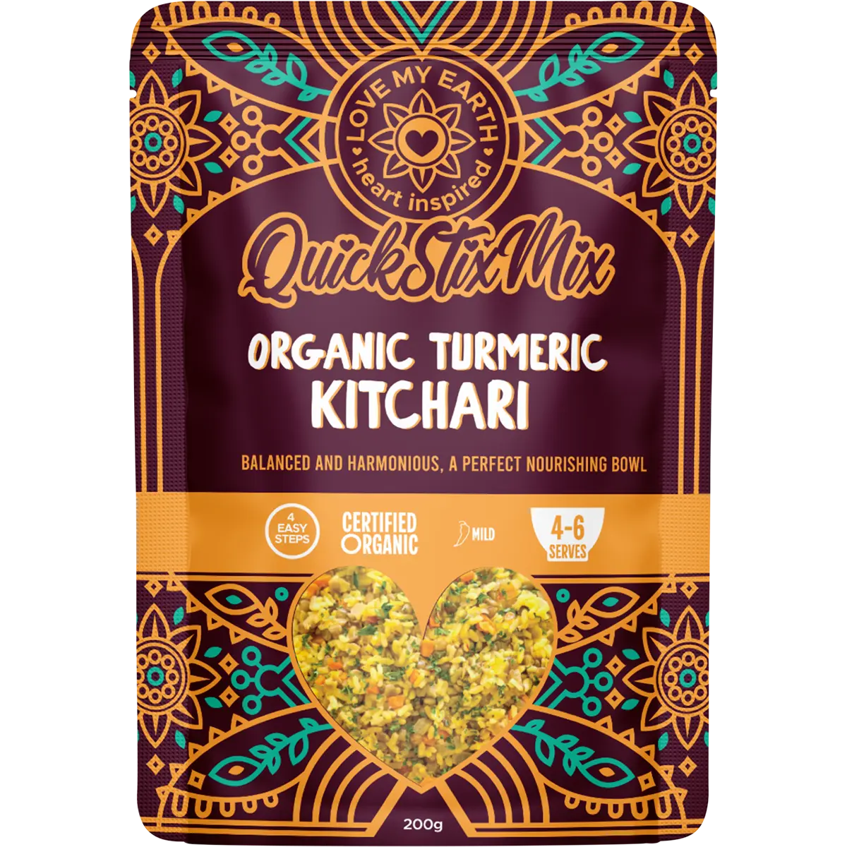 Love My Earth Quick Stix Mix Organic Turmeric Kitchari 200g — front pack image (UHP)