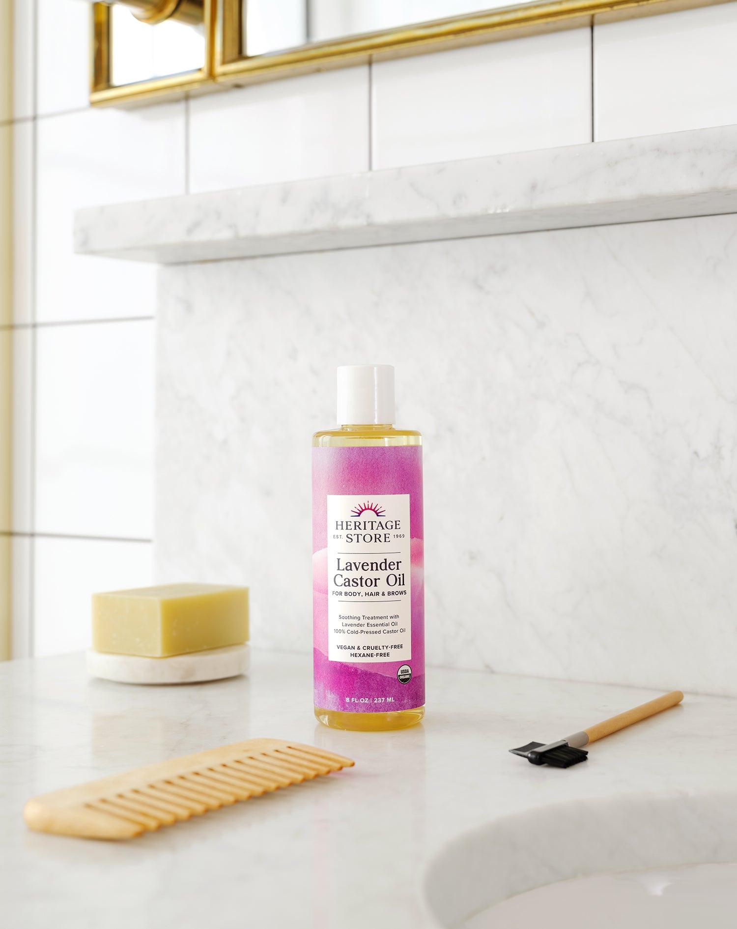 Heritage Store Lavender Castor Oil 237ml — official bathroom lifestyle image