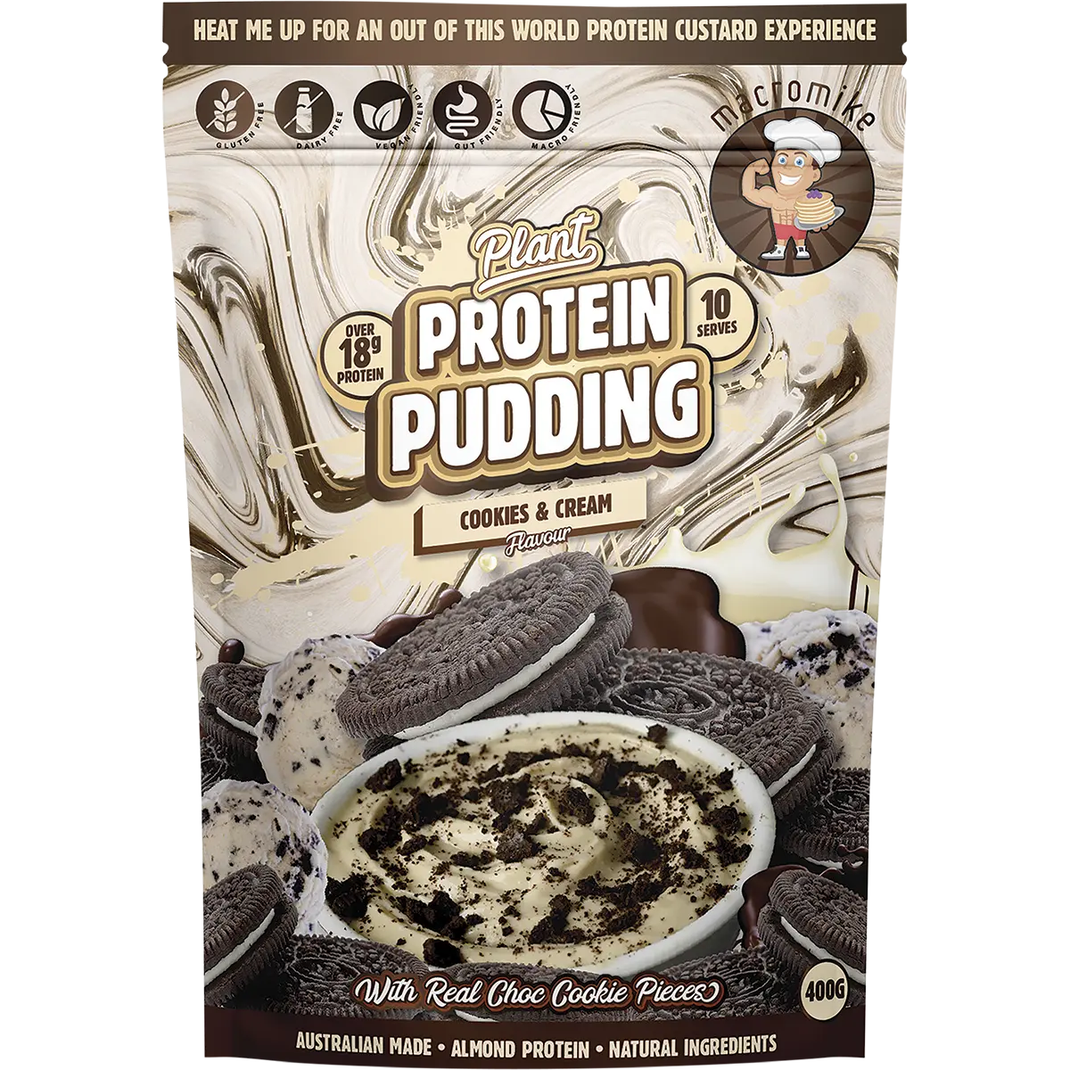 Macro Mike Plant Protein Pudding Cookies & Cream 400g — front pack image (UHP)