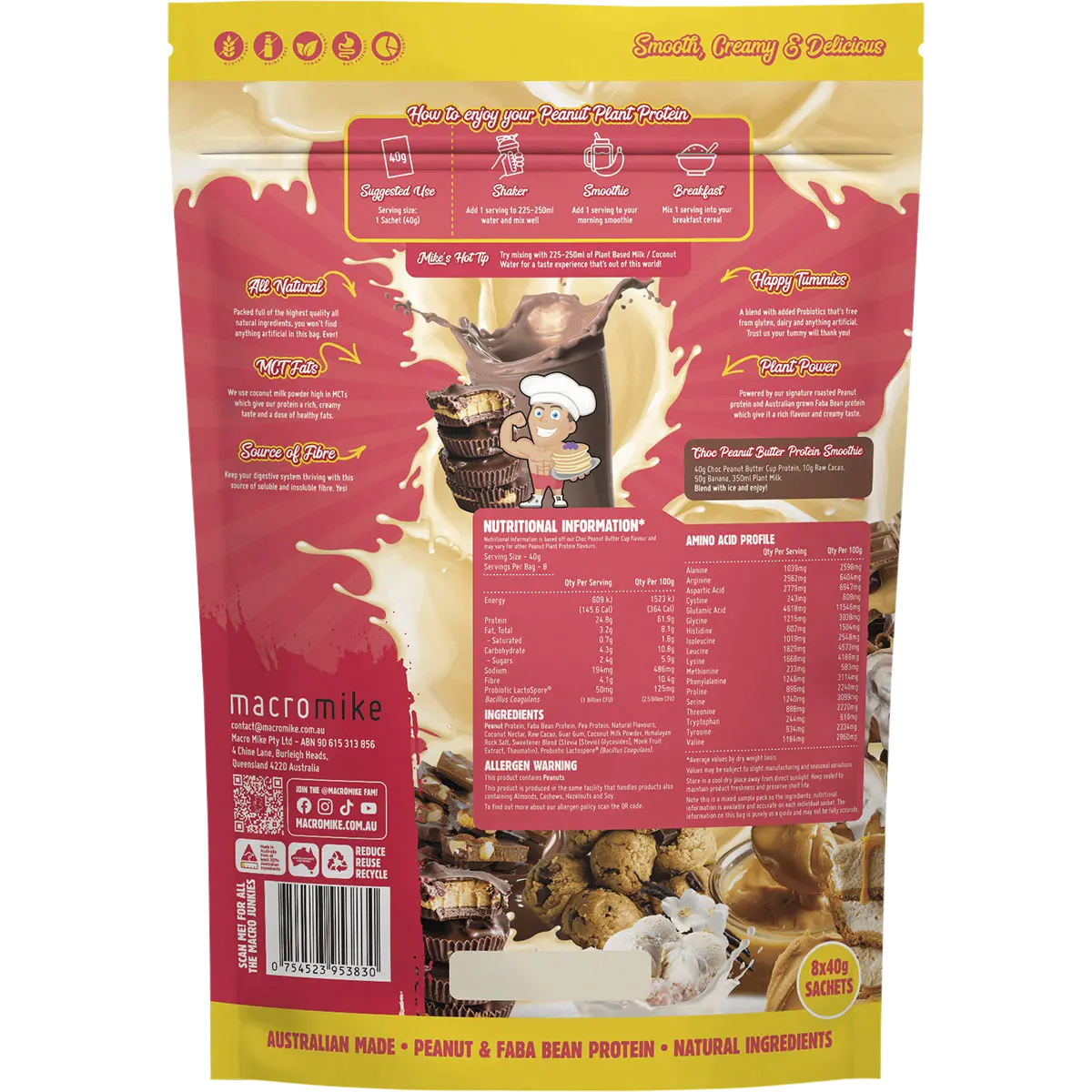 Macro Mike Peanut Plant Protein Sample Pack 8x40g — back pack image (UHP)