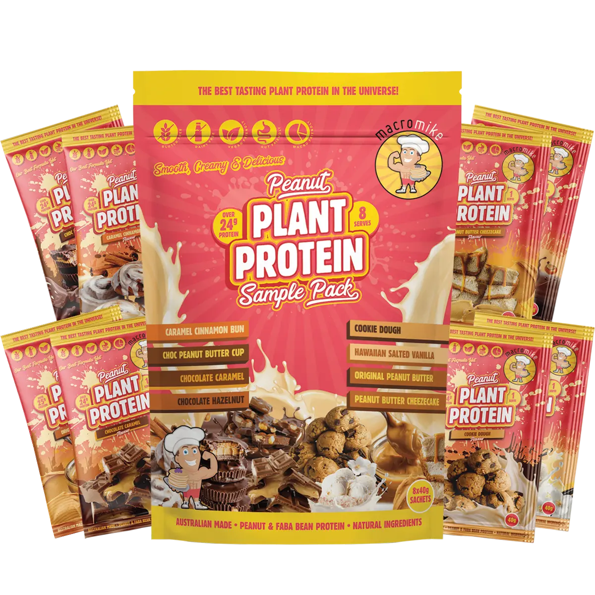 Macro Mike Peanut Plant Protein Sample Pack 8x40g — front pack image (UHP)