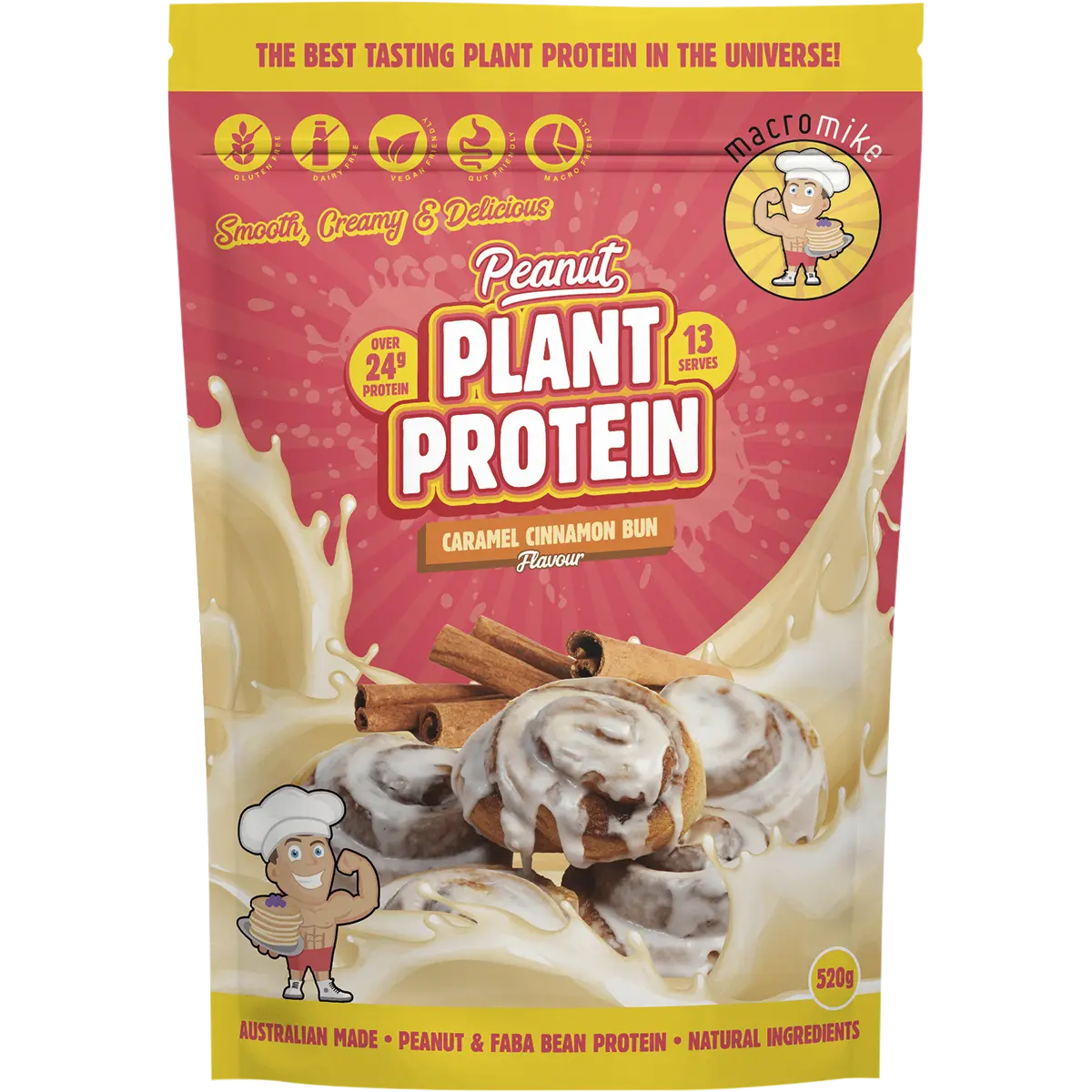 Macro Mike Peanut Plant Protein Caramel Cinnamon Bun — front pack image (UHP)