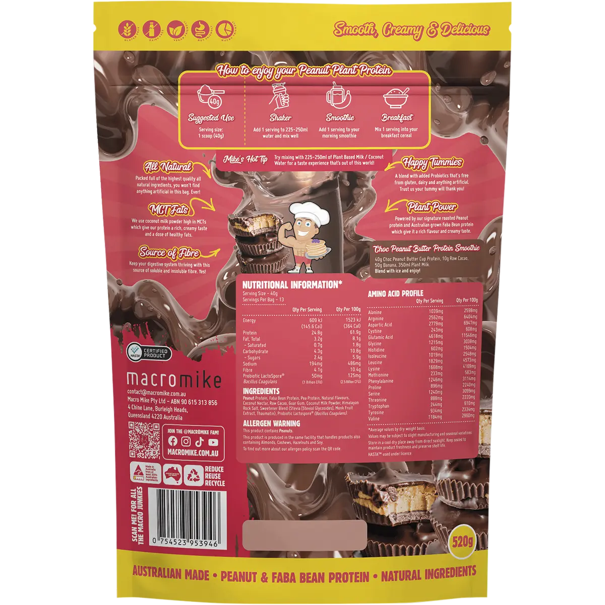 Macro Mike Peanut Plant Protein Choc Peanut Butter Cup — back pack image (UHP)