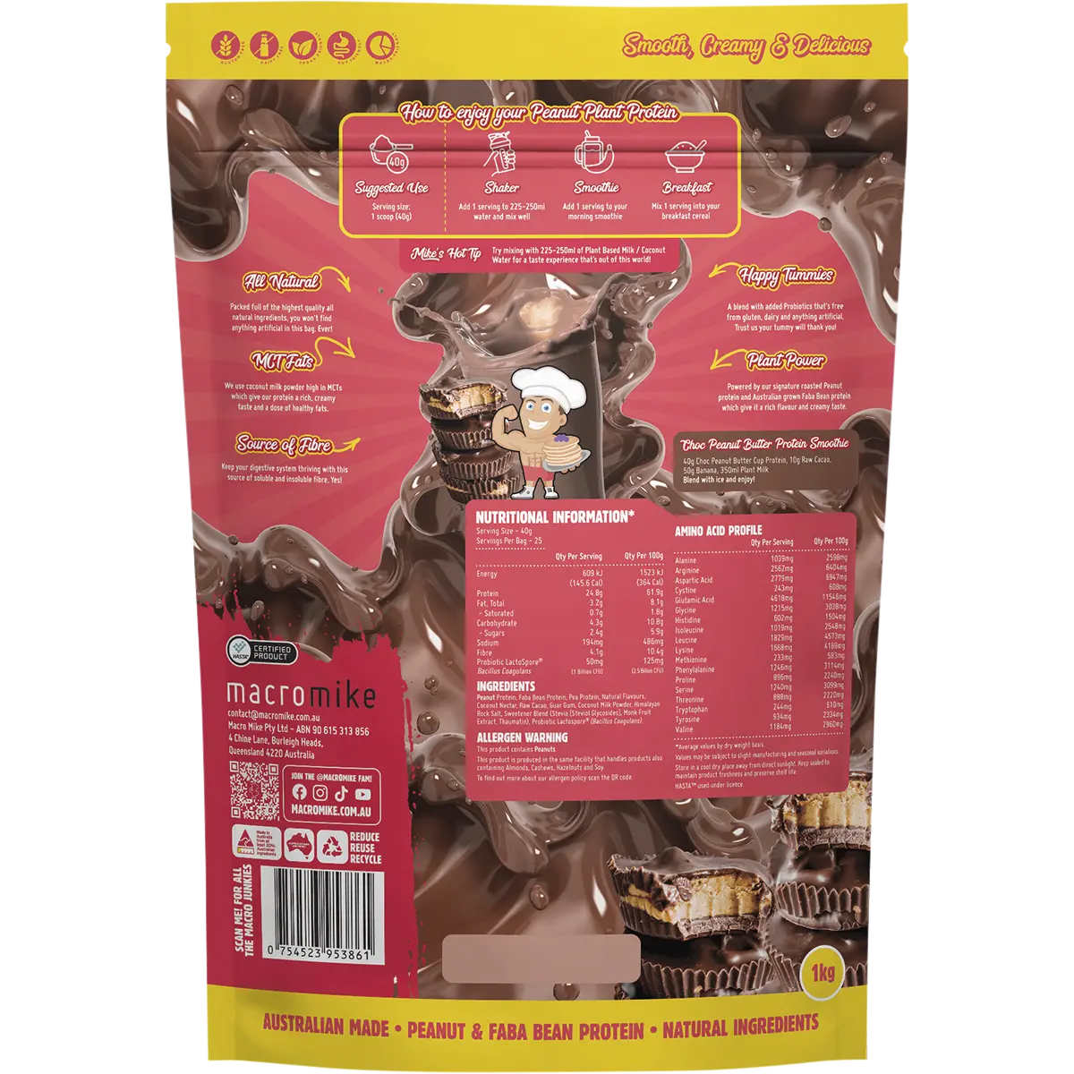 Macro Mike Peanut Plant Protein Choc Peanut Butter Cup — back pack image (UHP)
