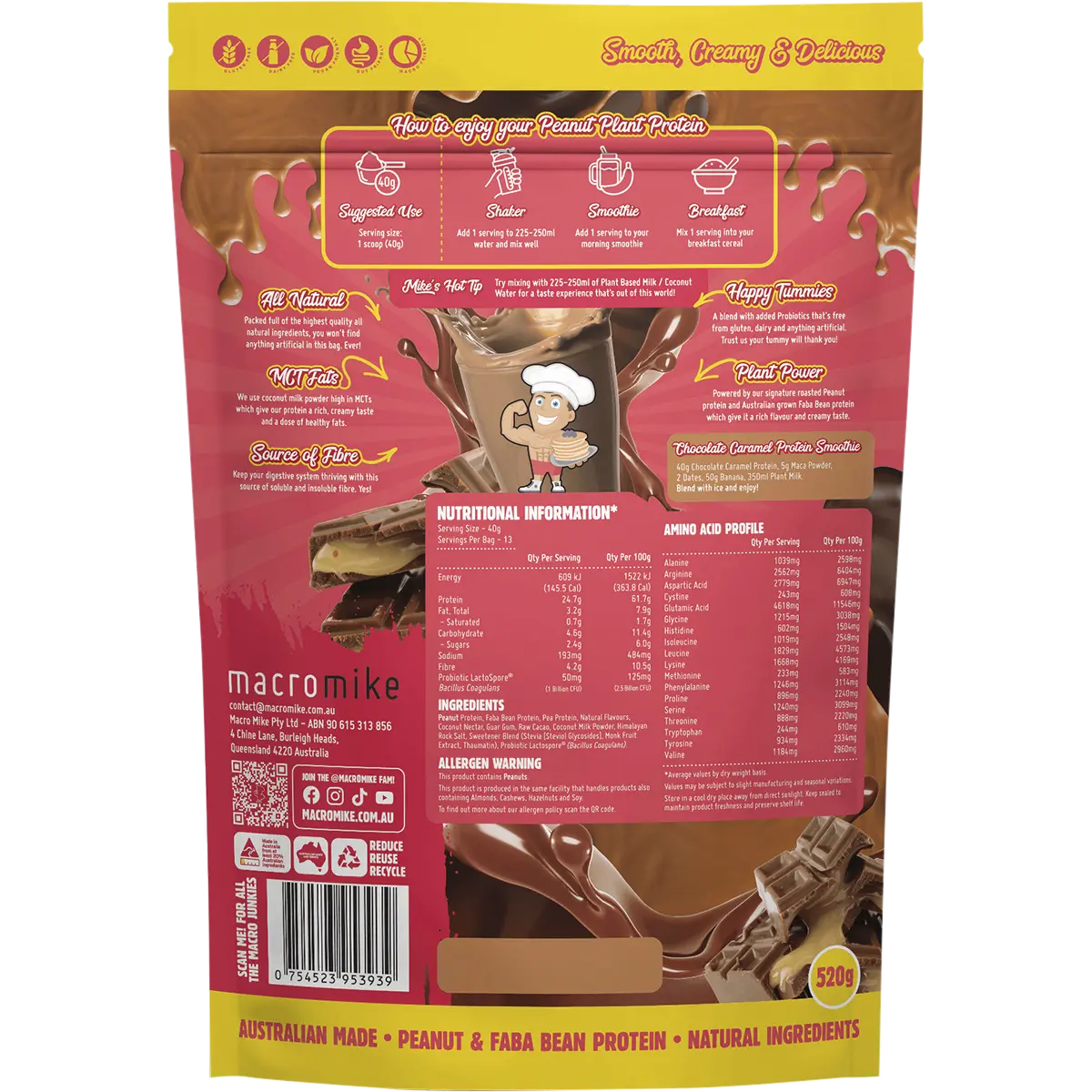 Macro Mike Peanut Plant Protein Chocolate Caramel — back pack image (UHP)