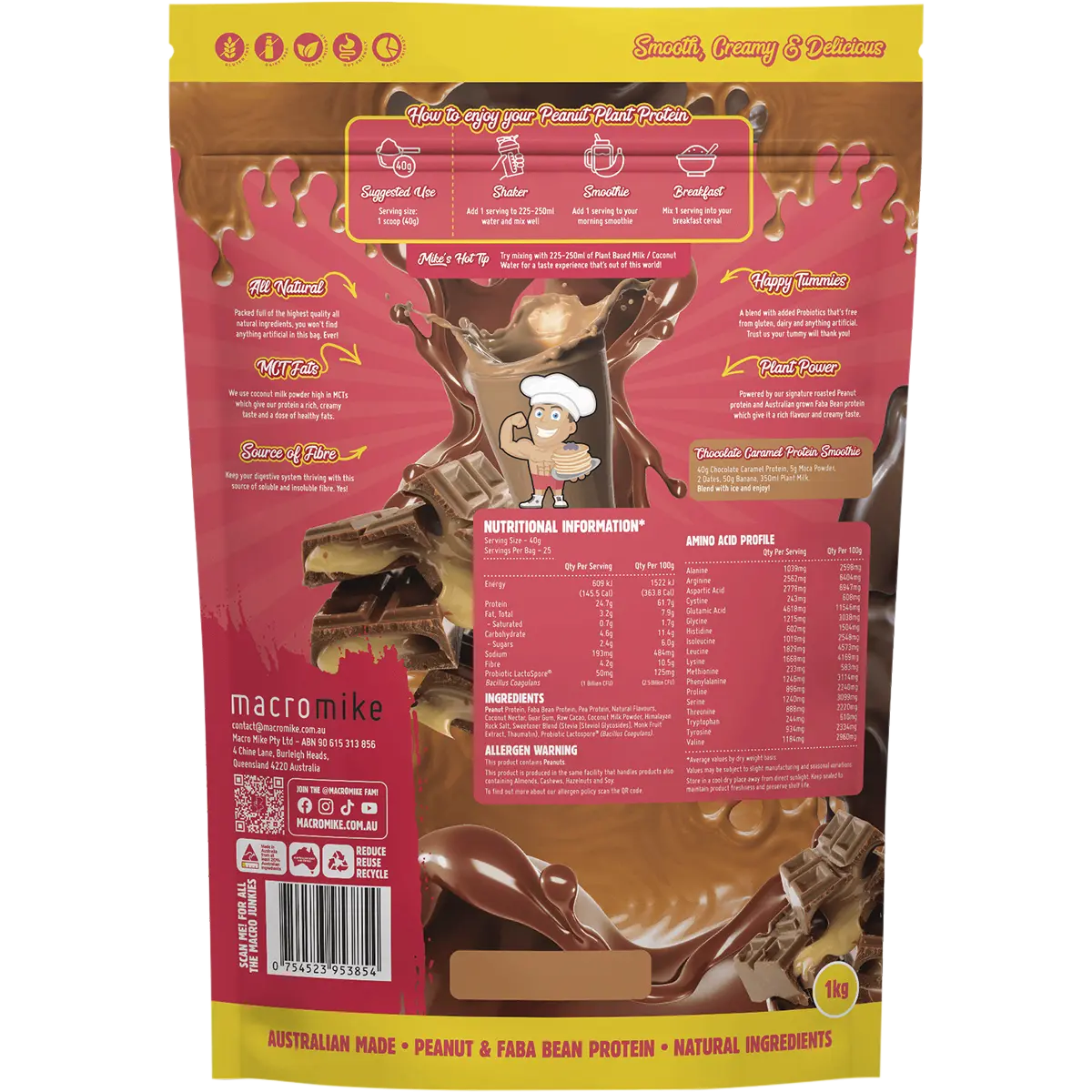 Macro Mike Peanut Plant Protein Chocolate Caramel — back pack image (UHP)