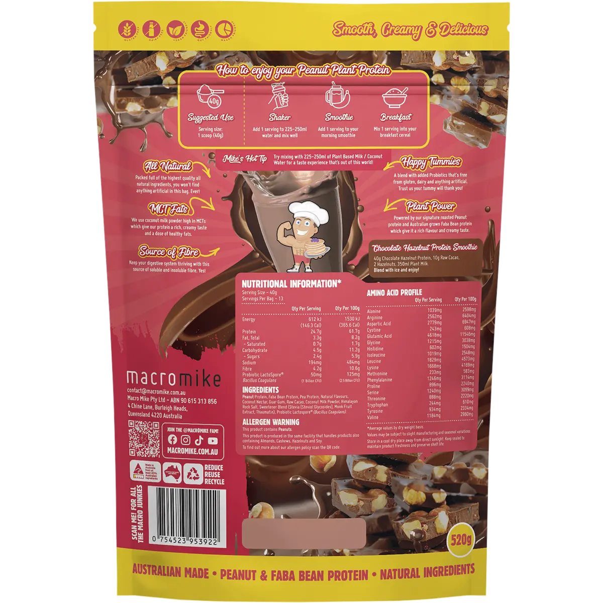 Macro Mike Peanut Plant Protein Chocolate Hazelnut — back pack image (UHP)