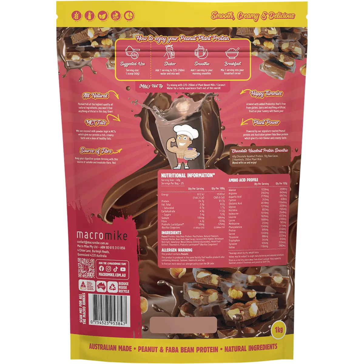 Macro Mike Peanut Plant Protein Chocolate Hazelnut — back pack image (UHP)