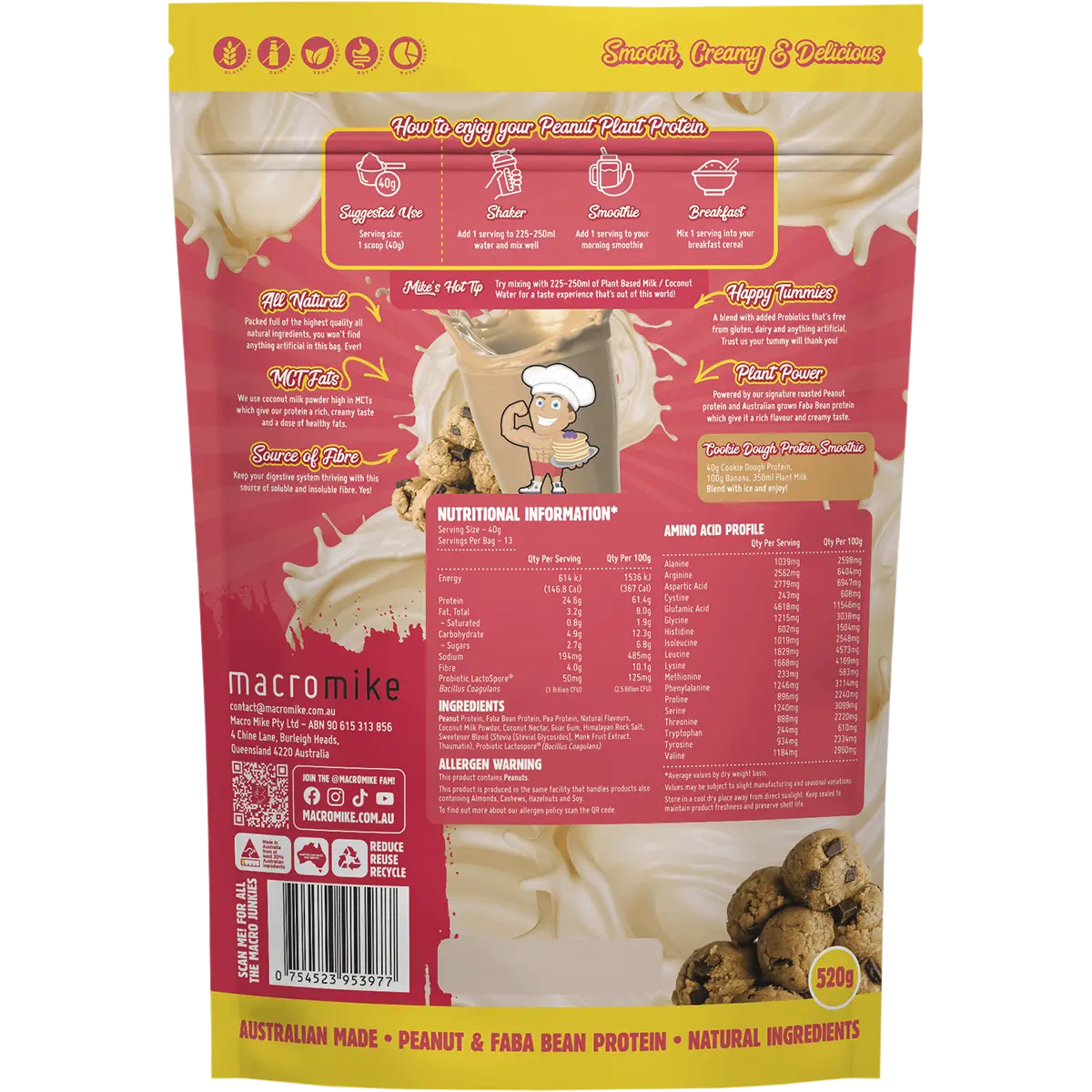 Macro Mike Peanut Plant Protein Cookie Dough — back pack image (UHP)