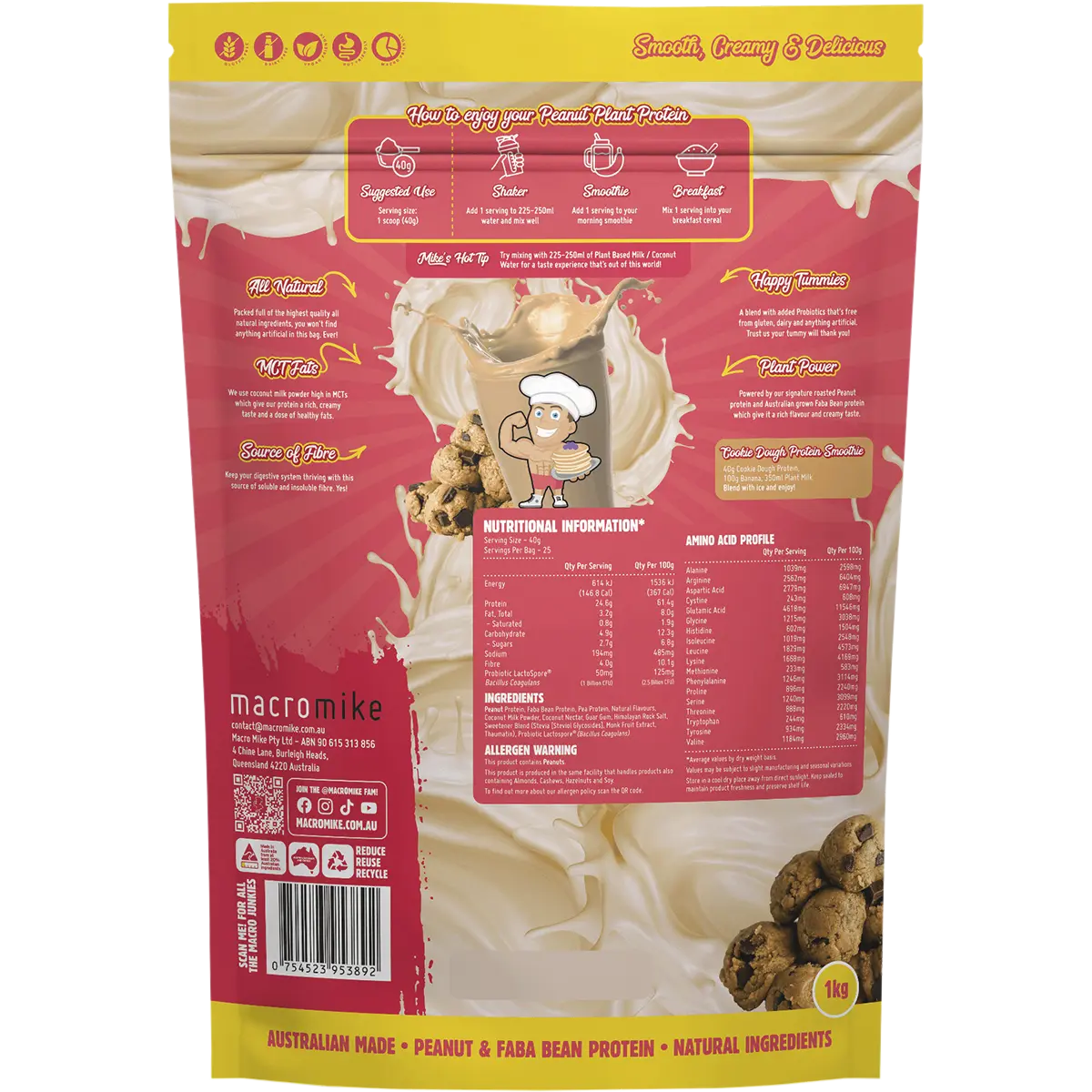 Macro Mike Peanut Plant Protein Cookie Dough — back pack image (UHP)