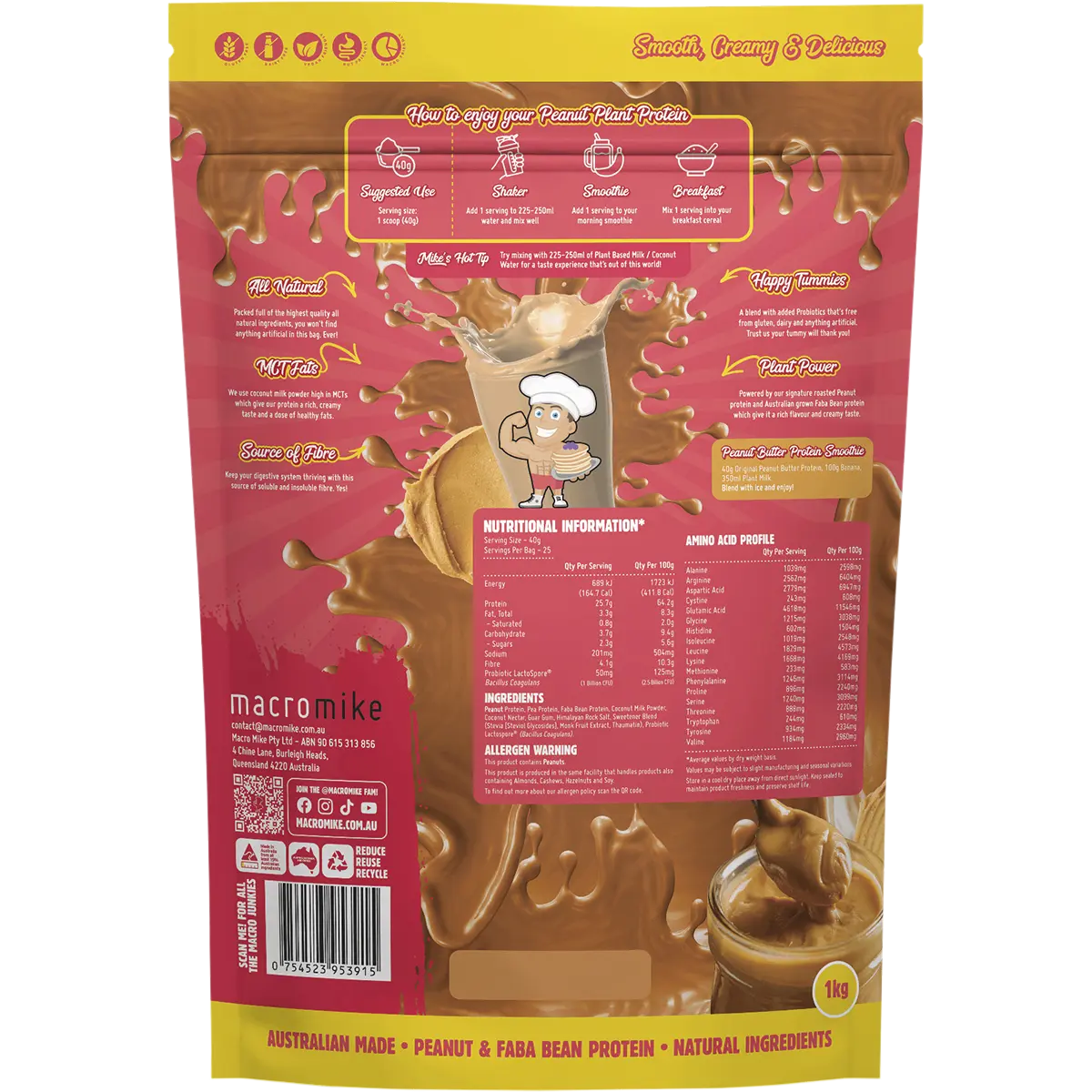 Macro Mike Peanut Plant Protein Original Peanut Butter — back pack image (UHP)