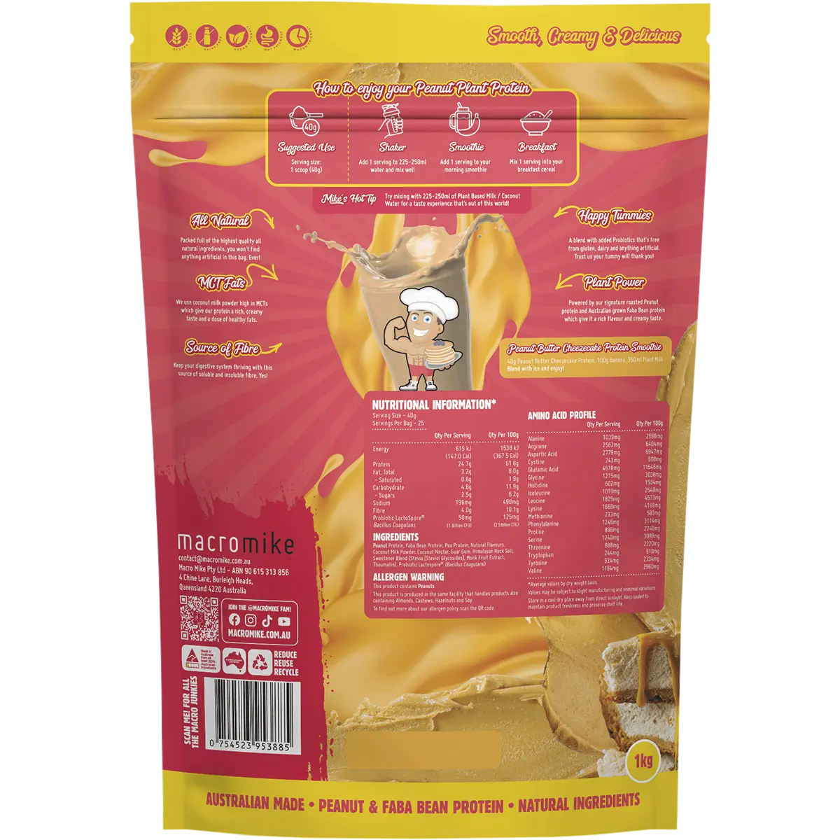 Macro Mike Peanut Plant Protein Peanut Butter Cheezecake — back pack image (UHP)