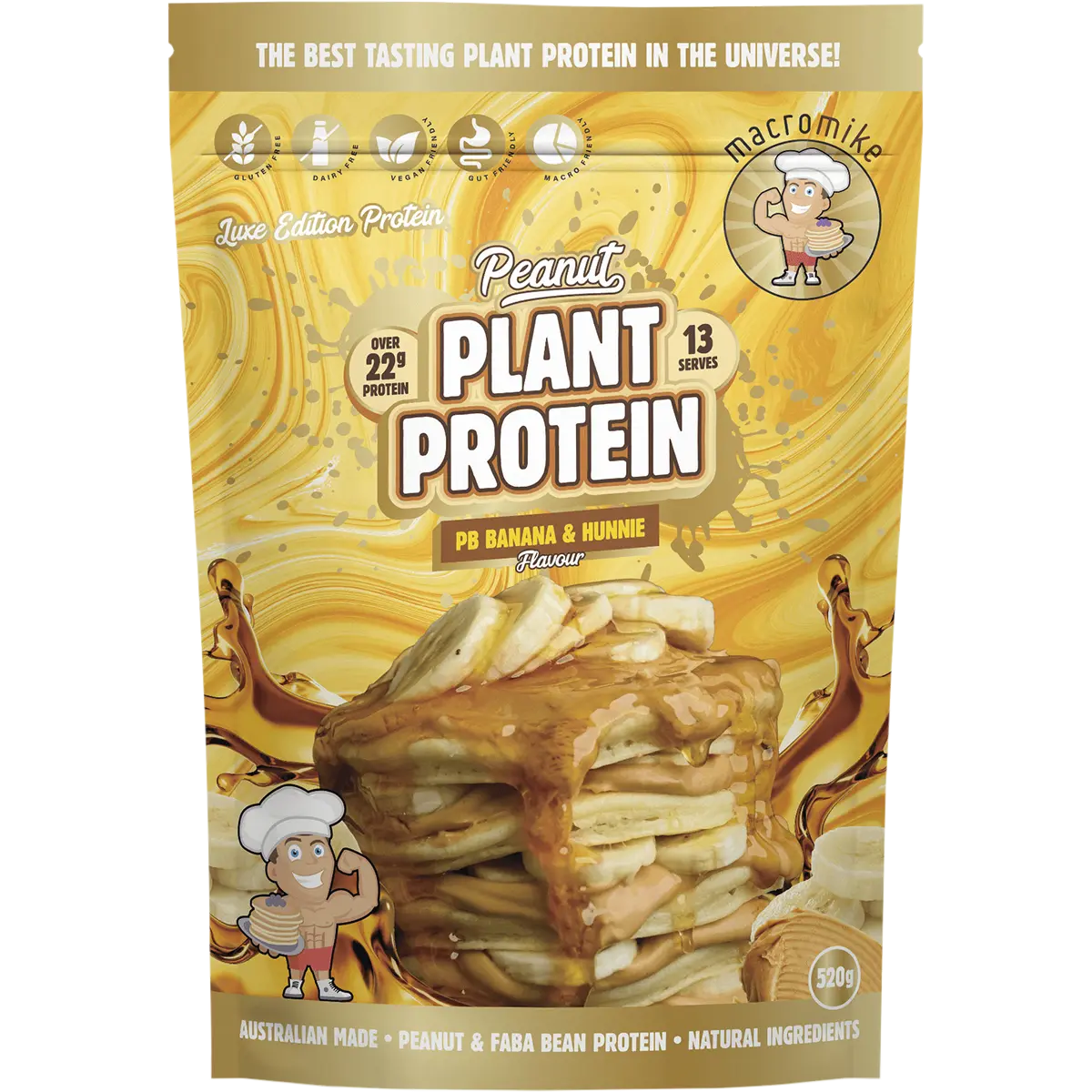 Macro Mike Peanut Plant Protein PB Banana & Hunnie 520g — front pack image (UHP)