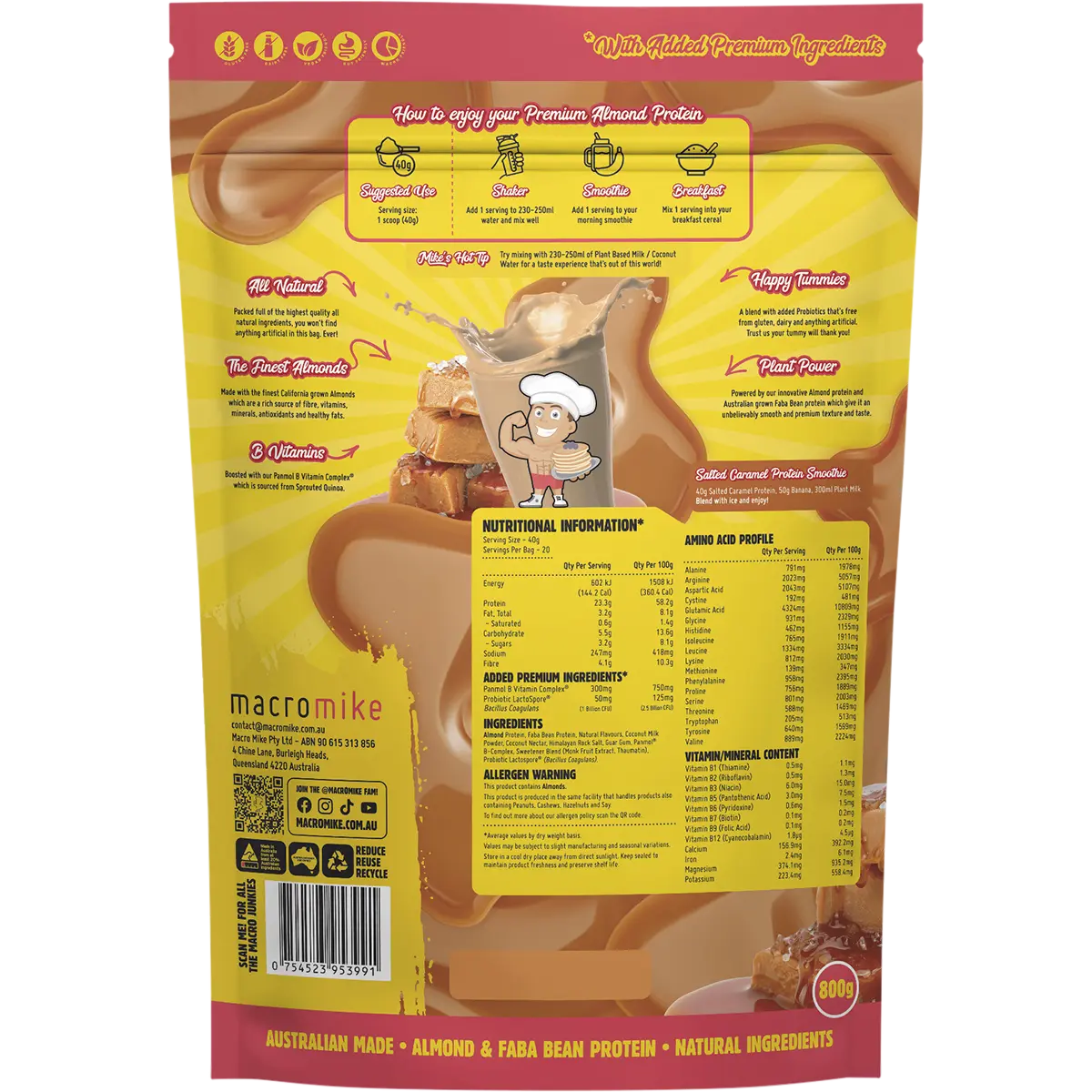Macro Mike Premium Almond Protein Salted Caramel — back pack image (UHP)