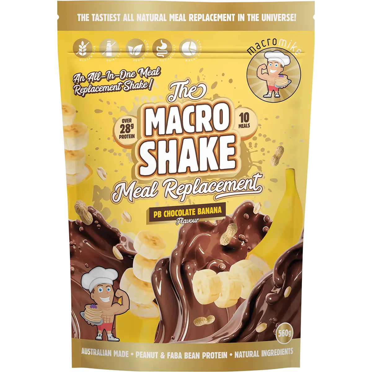Macro Mike The Macro Shake Meal Replacement PB Chocolate Banana 560g — front pack image (UHP)