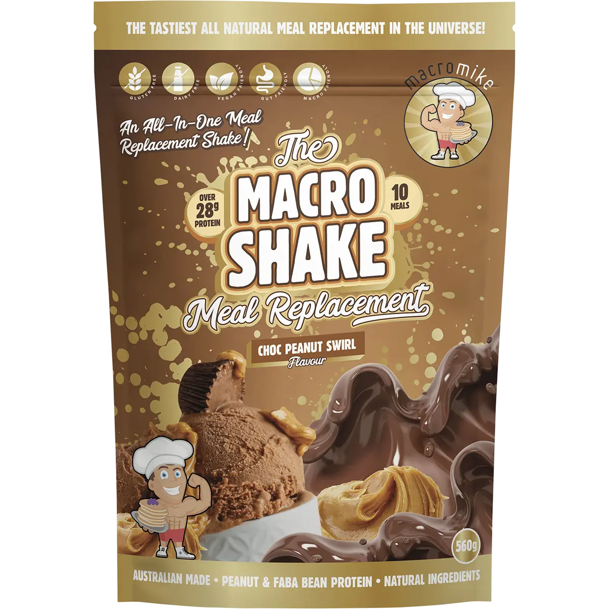 Macro Mike The Macro Shake Meal Replacement Choc PB Swirl 560g — front pack image (UHP)