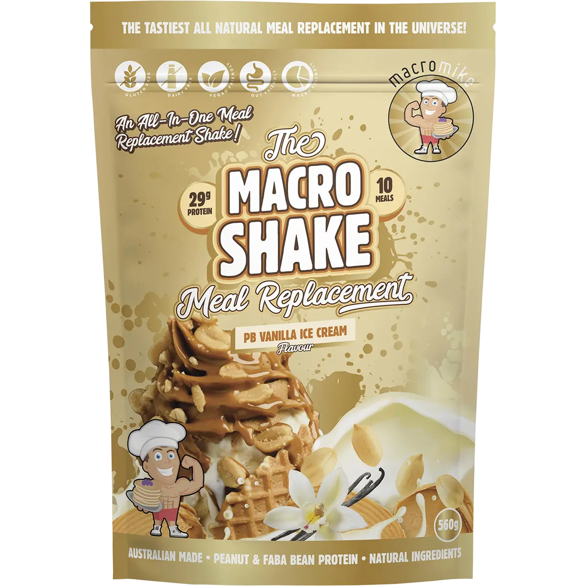 Macro Mike The Macro Shake Meal Replacement PB Vanilla Ice Cream 560g — front pack image (UHP)