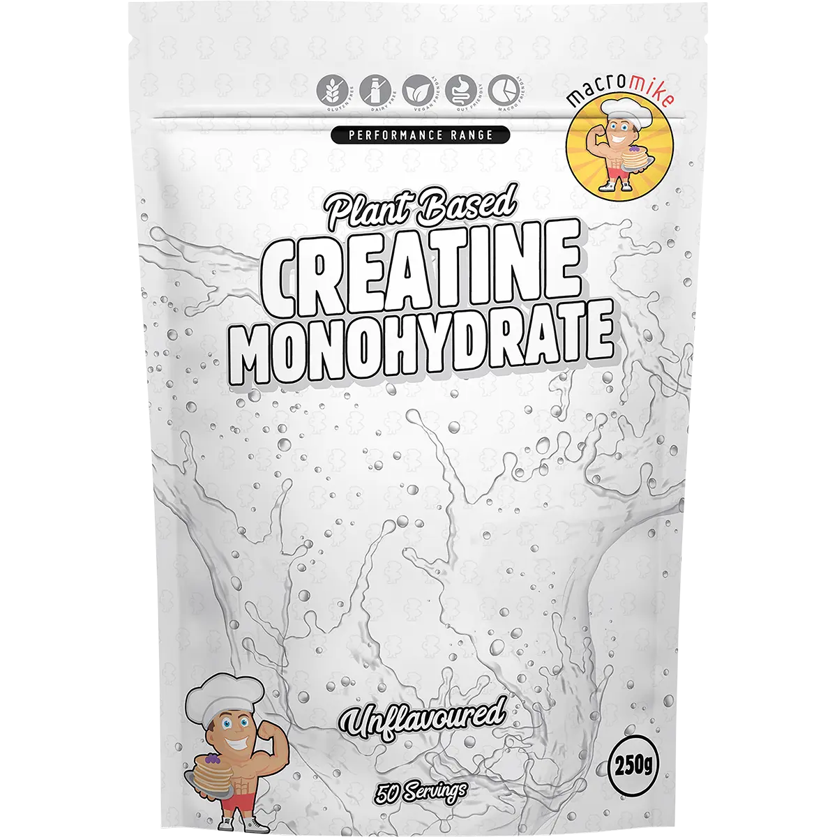 Macro Mike Plant Based Creatine Monohydrate Unflavoured 250g — front pack image (UHP)