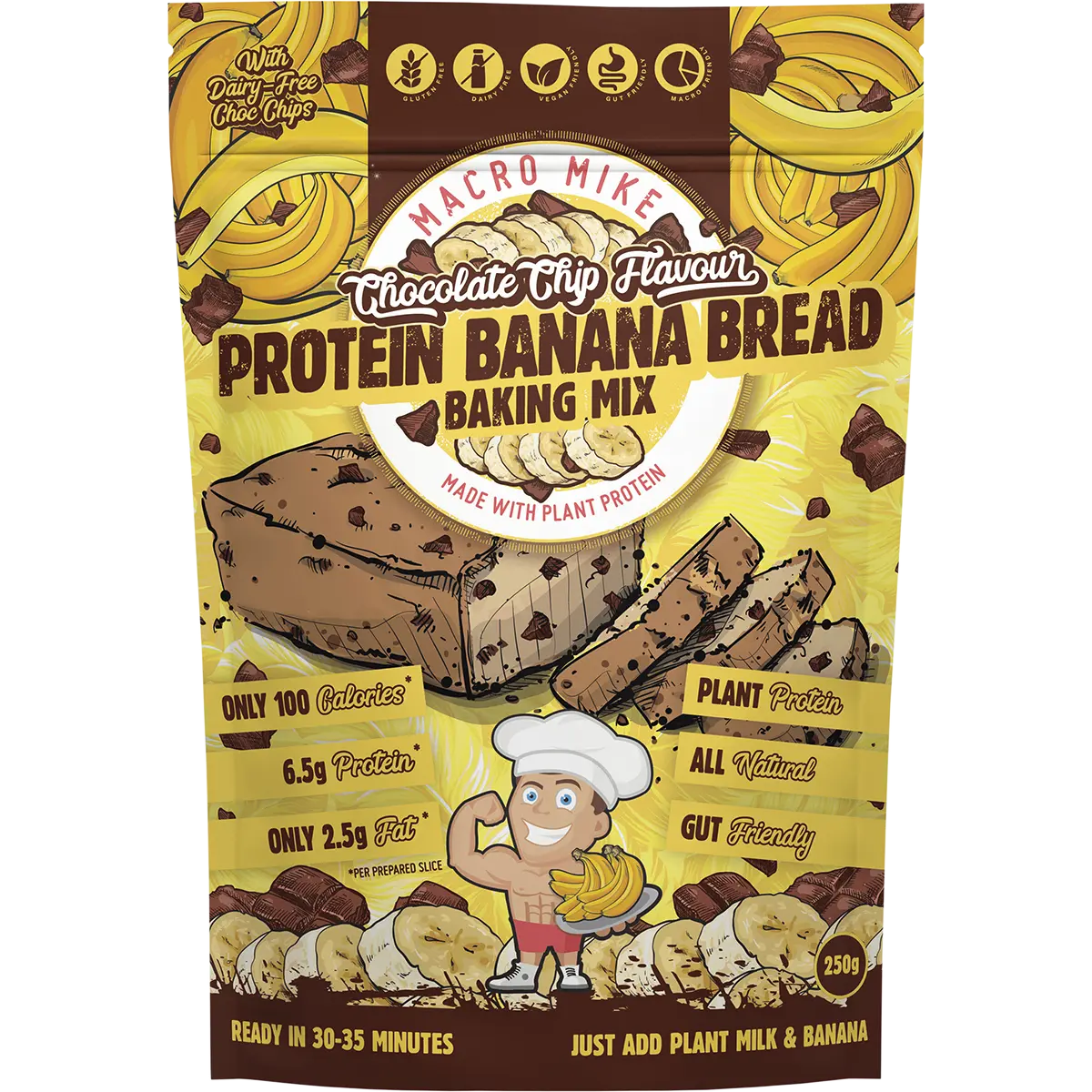 Macro Mike Protein Banana Bread Baking Mix Chocolate Chip 250g — front pack image (UHP)