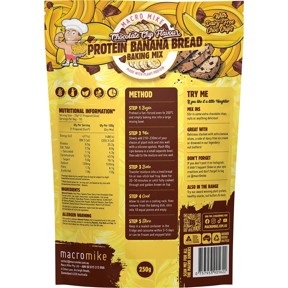 Macro Mike Protein Banana Bread Baking Mix Chocolate Chip 250g