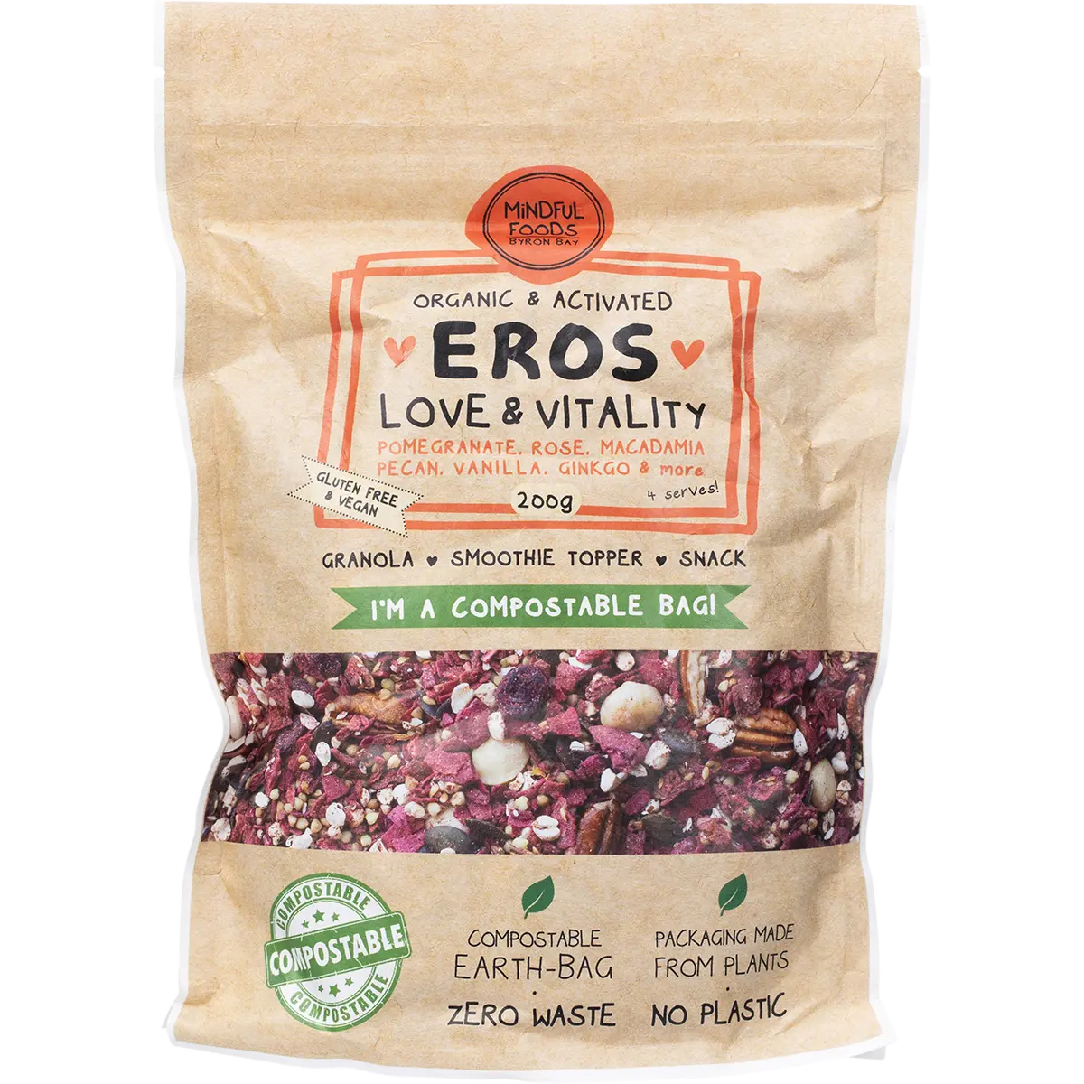 Mindful Foods Eros Love & Vitality Granola Organic & Activated 200g — front pack image (UHP)