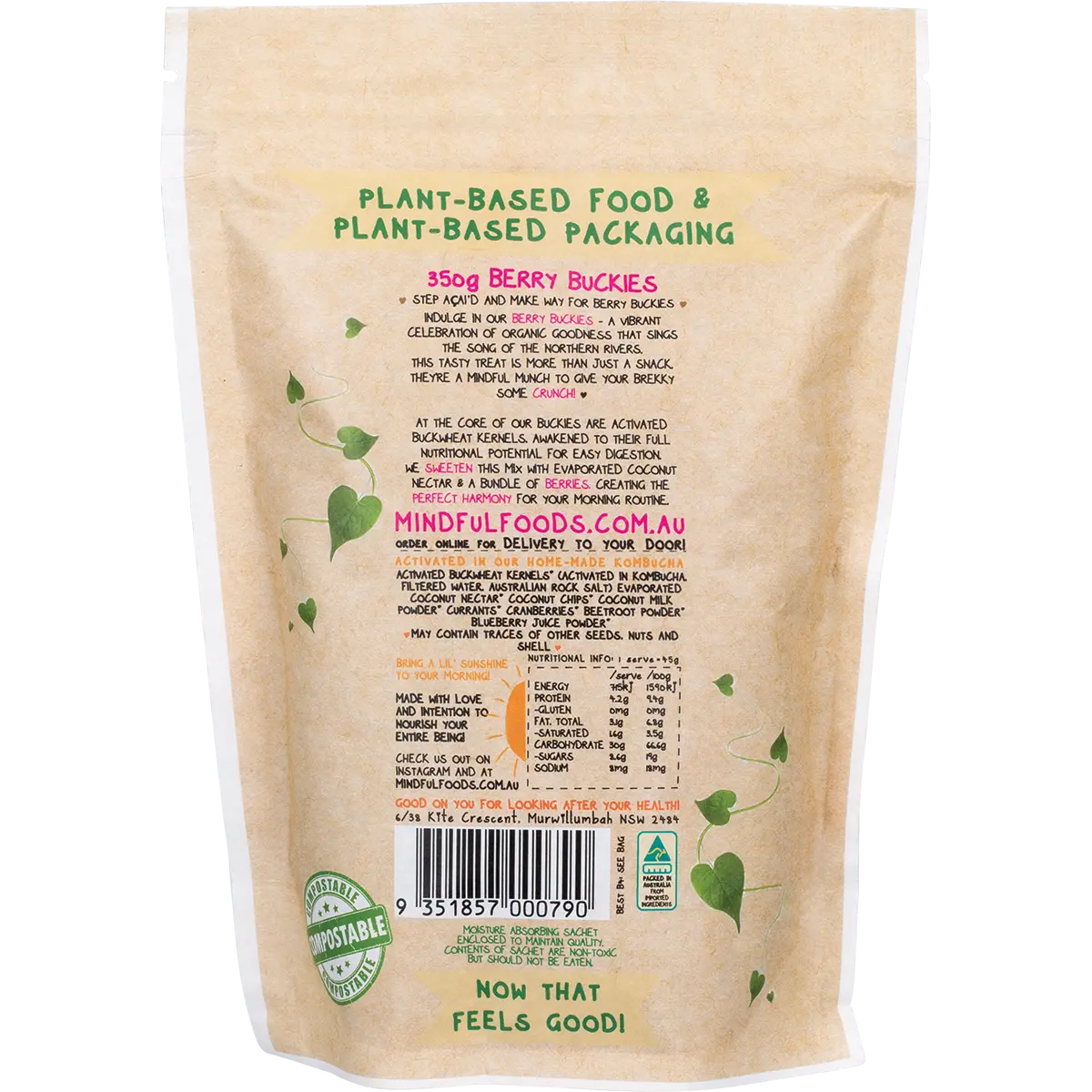 Mindful Foods Buckies Berry 350g — back pack image (UHP)