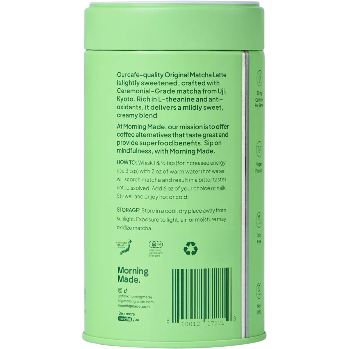 Morning Made Original Matcha Latte — back pack image (UHP)
