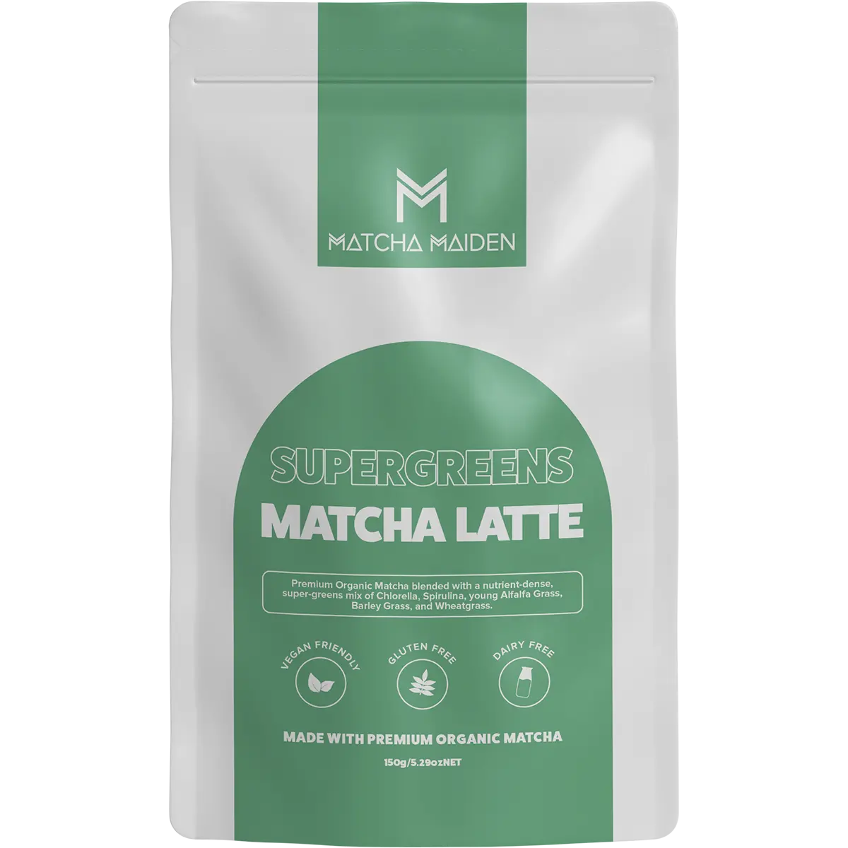 Matcha Maiden Supergreens Matcha Latte 150g — front pack image (UHP)