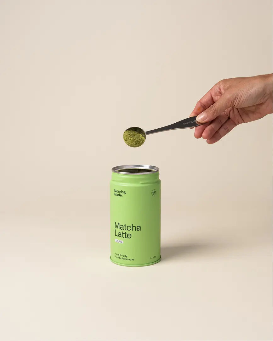 Morning Made Original Matcha Latte — scoop and preparation lifestyle image