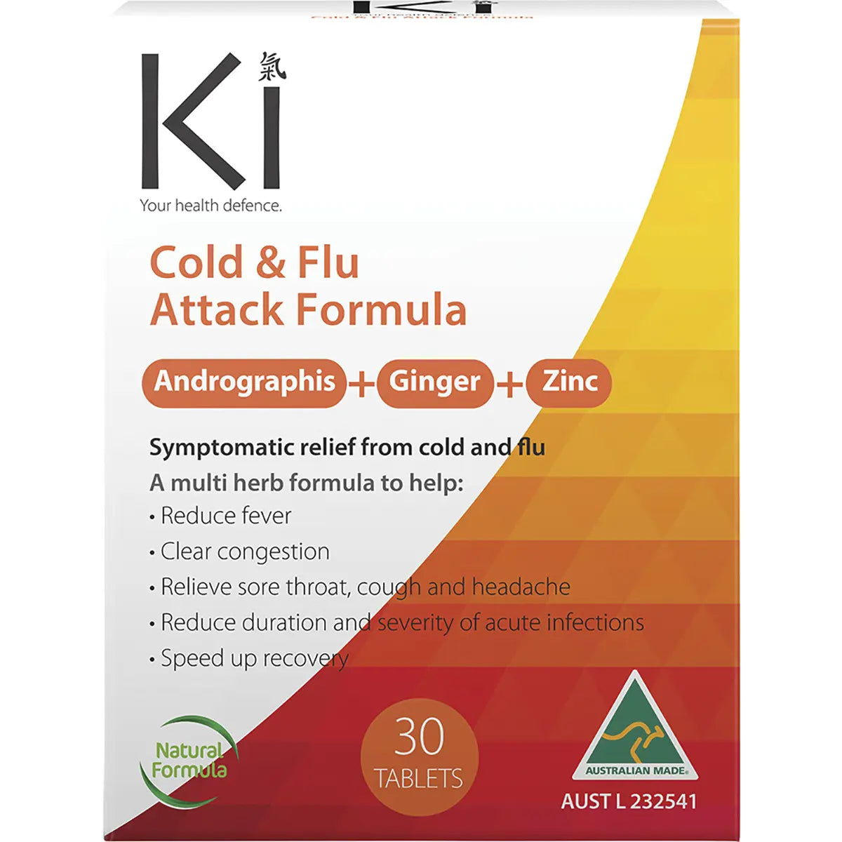 Martin & Pleasance Ki Cold & Flu Attack 30Tabs — front pack image (UHP)