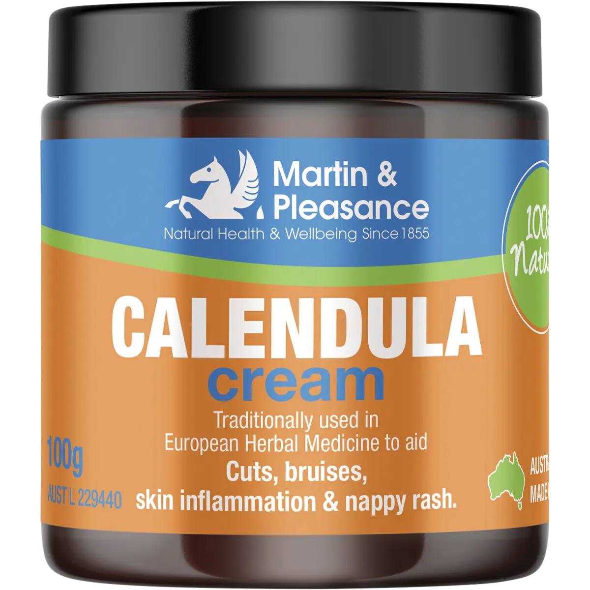 Martin & Pleasance Calendula Herbal Cream Jar 100g — front pack image (UHP)