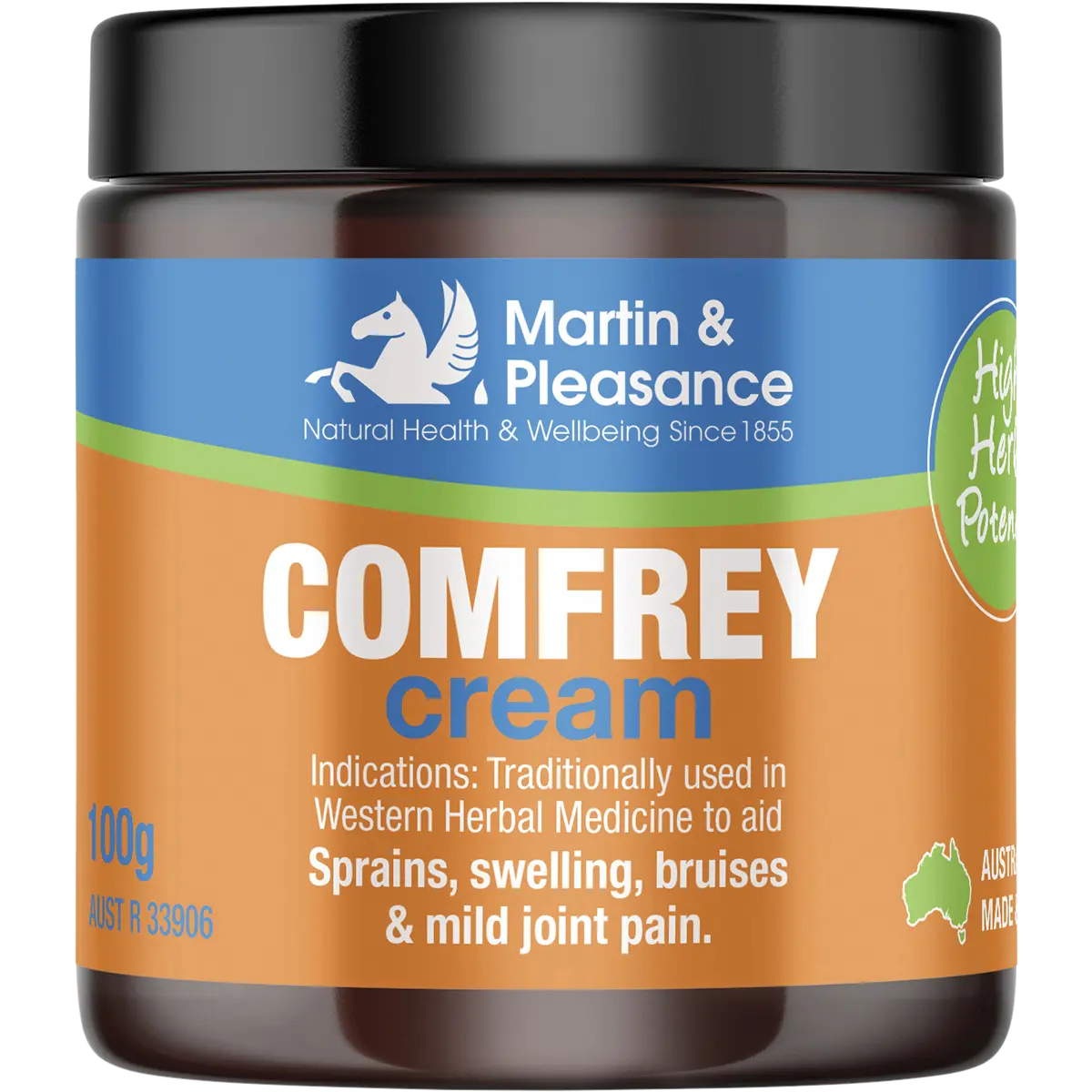 Martin & Pleasance Comfrey Herbal Cream Jar 100g — front pack image (UHP)