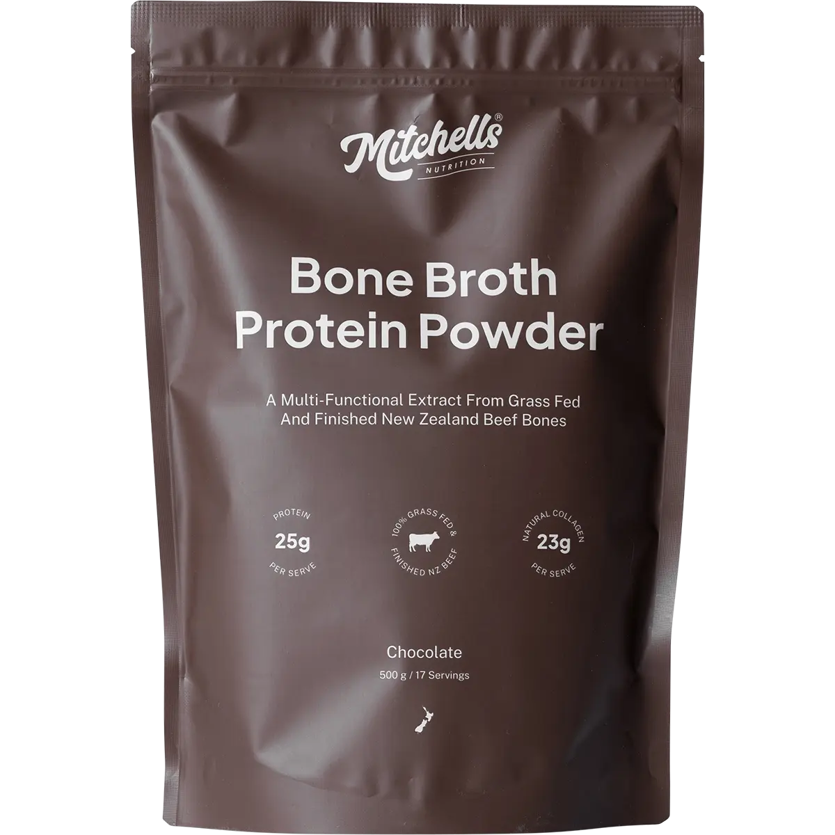 Mitchells Nutrition Bone Broth Protein Powder Chocolate — front pack image (UHP)