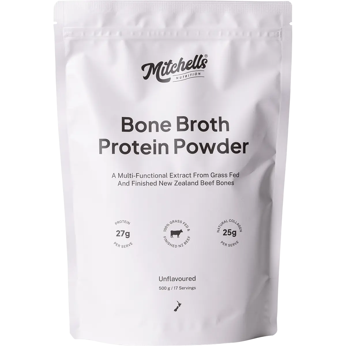 Mitchells Nutrition Bone Broth Protein Powder Unflavoured — front pack image (UHP)