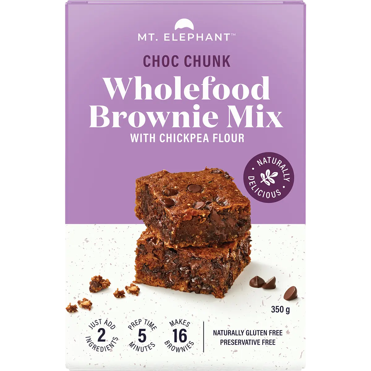 Mt Elephant Wholefood Brownie Mix Choc Chunk 350g — front pack image (UHP)