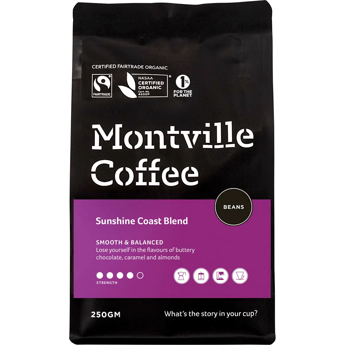 Montville Coffee Sunshine Coast Blend — front pack image (UHP)