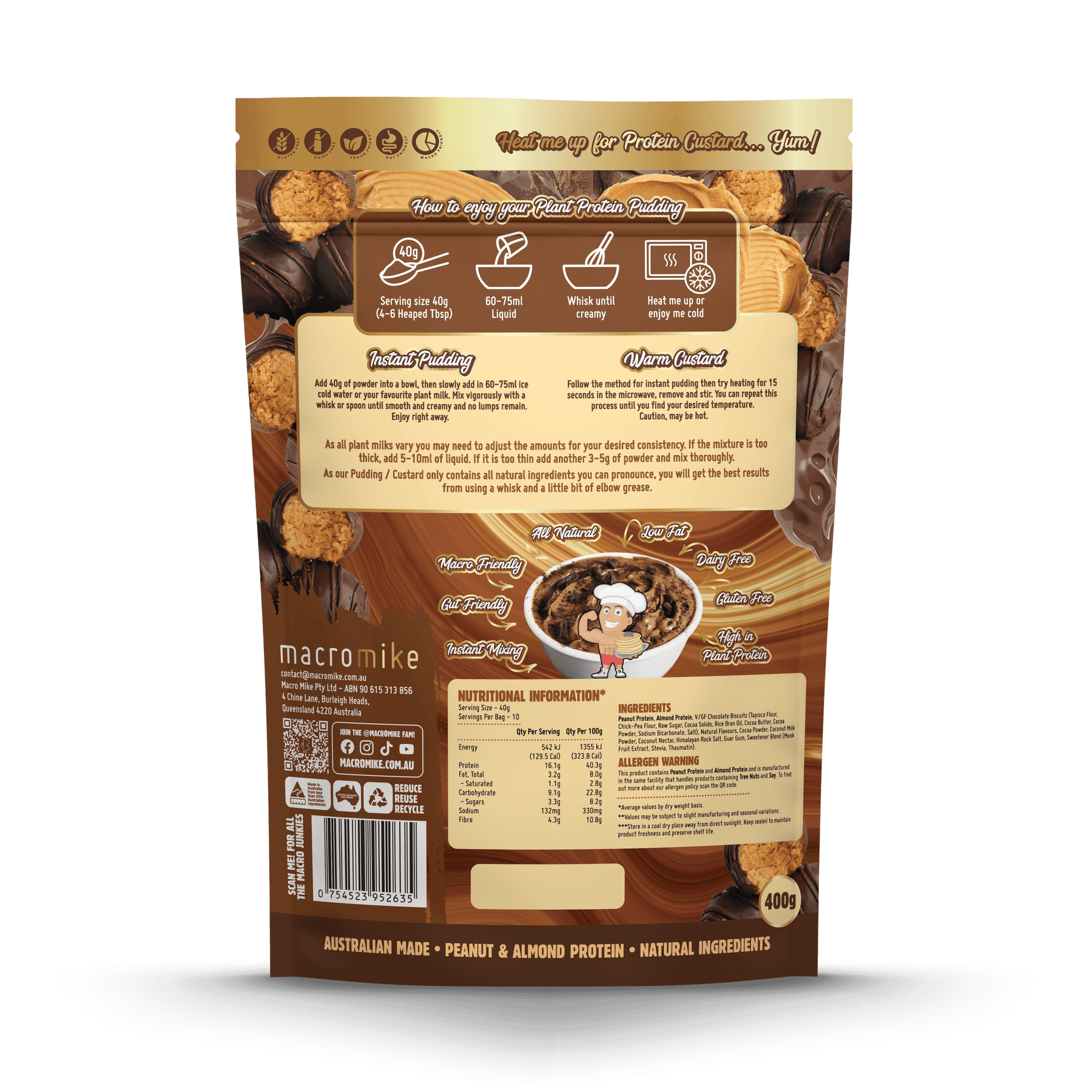 Macro Mike Plant Protein Pudding Choc Peanut Truffle Fudge 400g