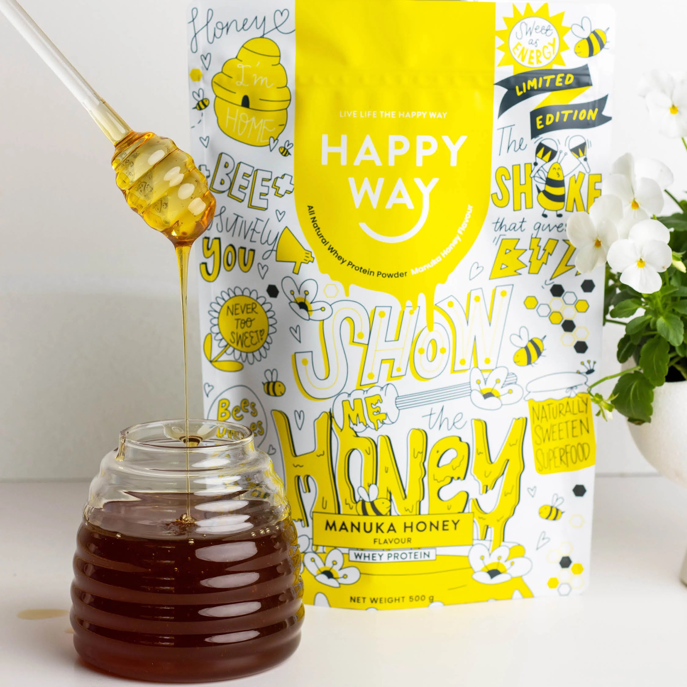 Happy Way Whey Protein Powder Manuka Honey 500g