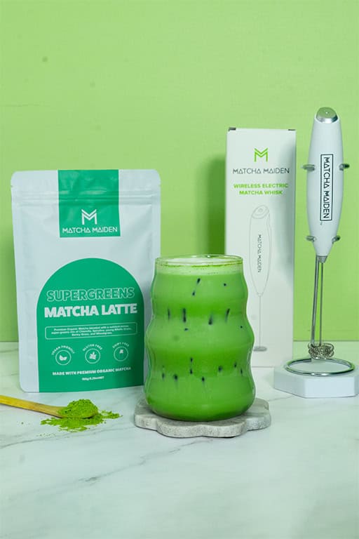 Matcha Maiden Supergreens Matcha Latte — iced matcha recipe lifestyle image