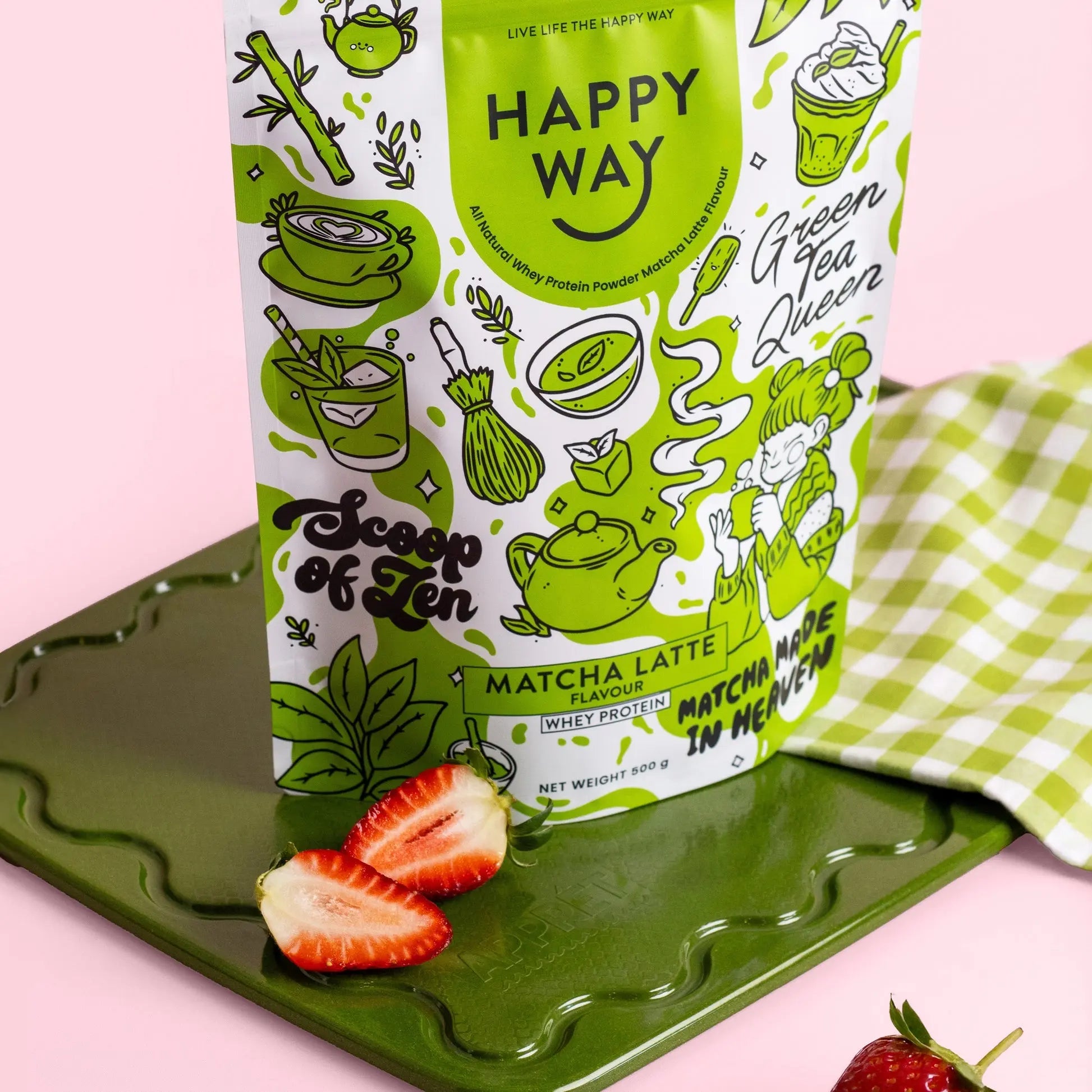 Happy Way Matcha Latte Whey Protein Powder lifestyle image