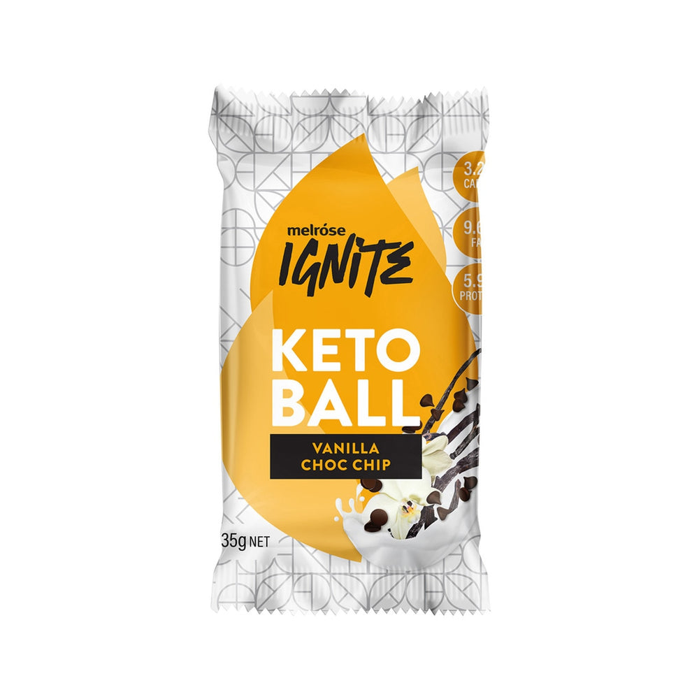 (CLEARANCE BB 16/8/24) Melrose Ignite Keto Ball Vanilla Choc Chip 35g x 12