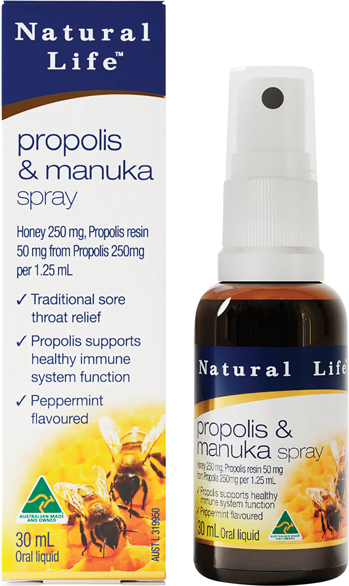 Natural Life Propolis & Manuka Spray 30ml — front pack image (UHP)