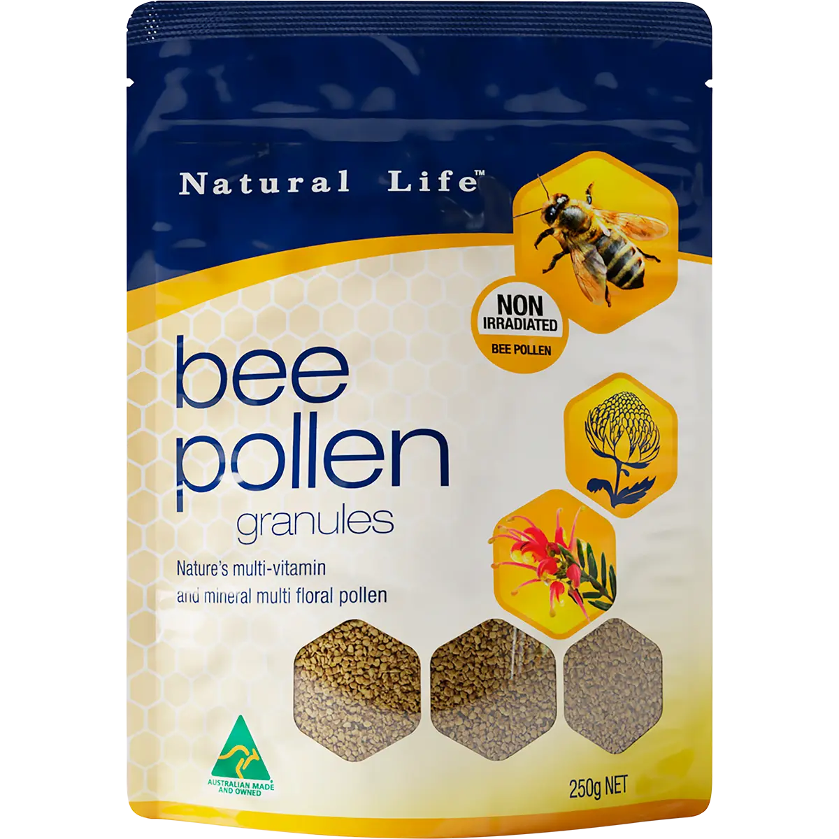 Natural Life Bee Pollen Granules 250g — front pack image (UHP)