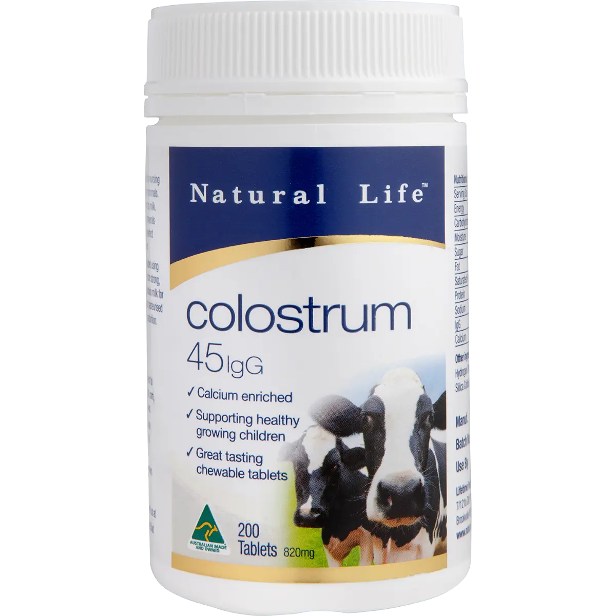 Natural Life Bovine Colostrum 45mg IgG 200 Chewable Tablets — official UHP product image 2