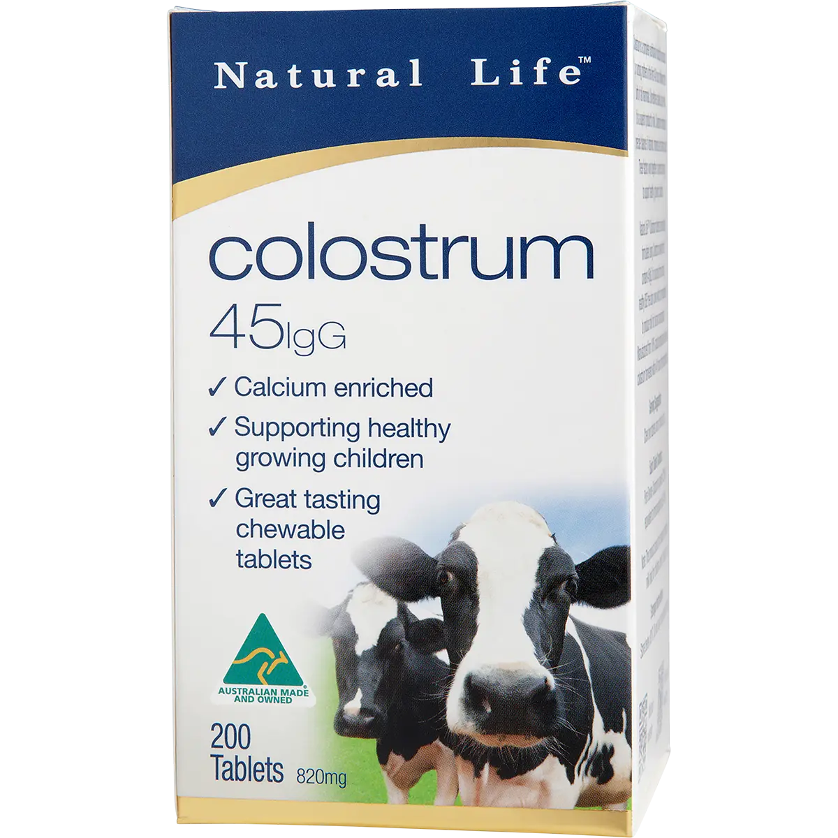 Natural Life Bovine Colostrum 45mg IgG 200 Chewable Tablets — official UHP product image 3