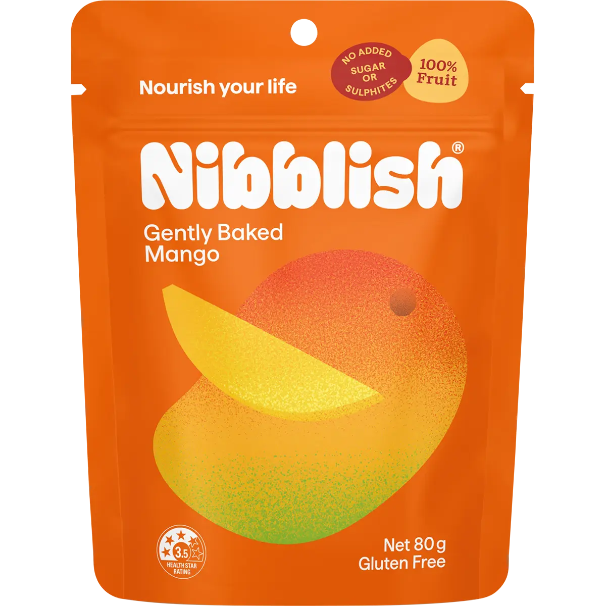 Nibblish Gently Baked Mango 80g — front pack image (UHP)