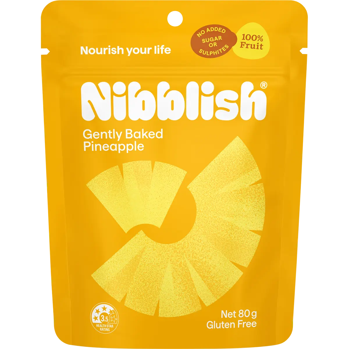 Nibblish Gently Baked Pineapple 80g — front pack image (UHP)