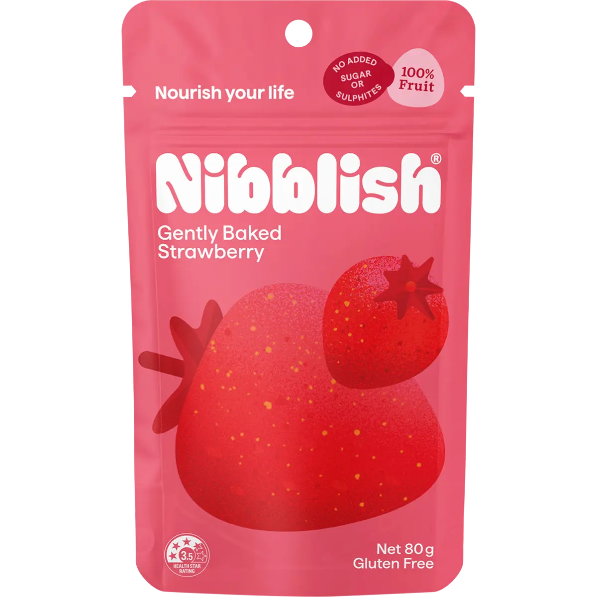 Nibblish Gently Baked Strawberry 80g — front pack image (UHP)