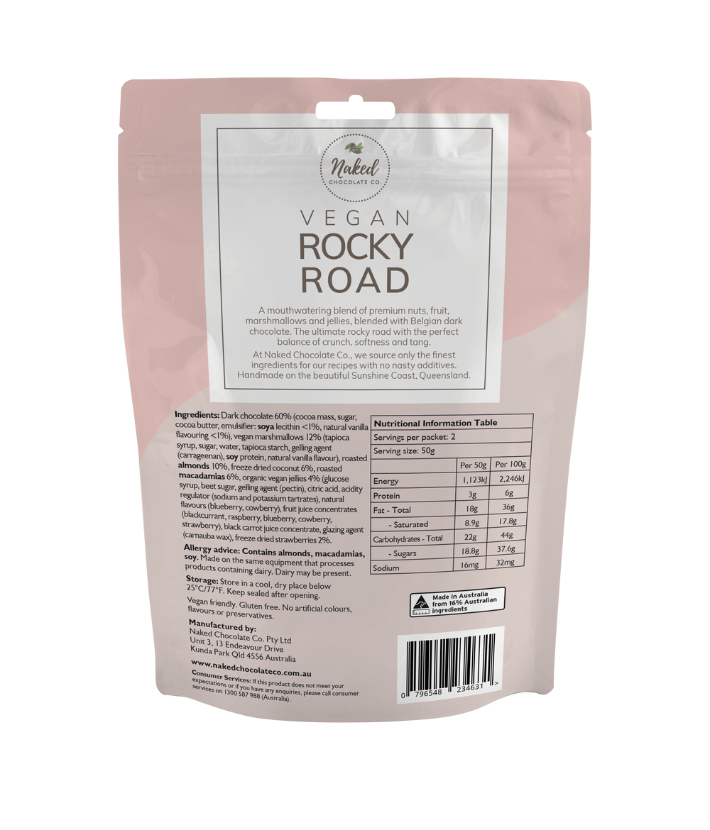 Naked Chocolate Co Vegan Rocky Road Dark Chocolate 100g