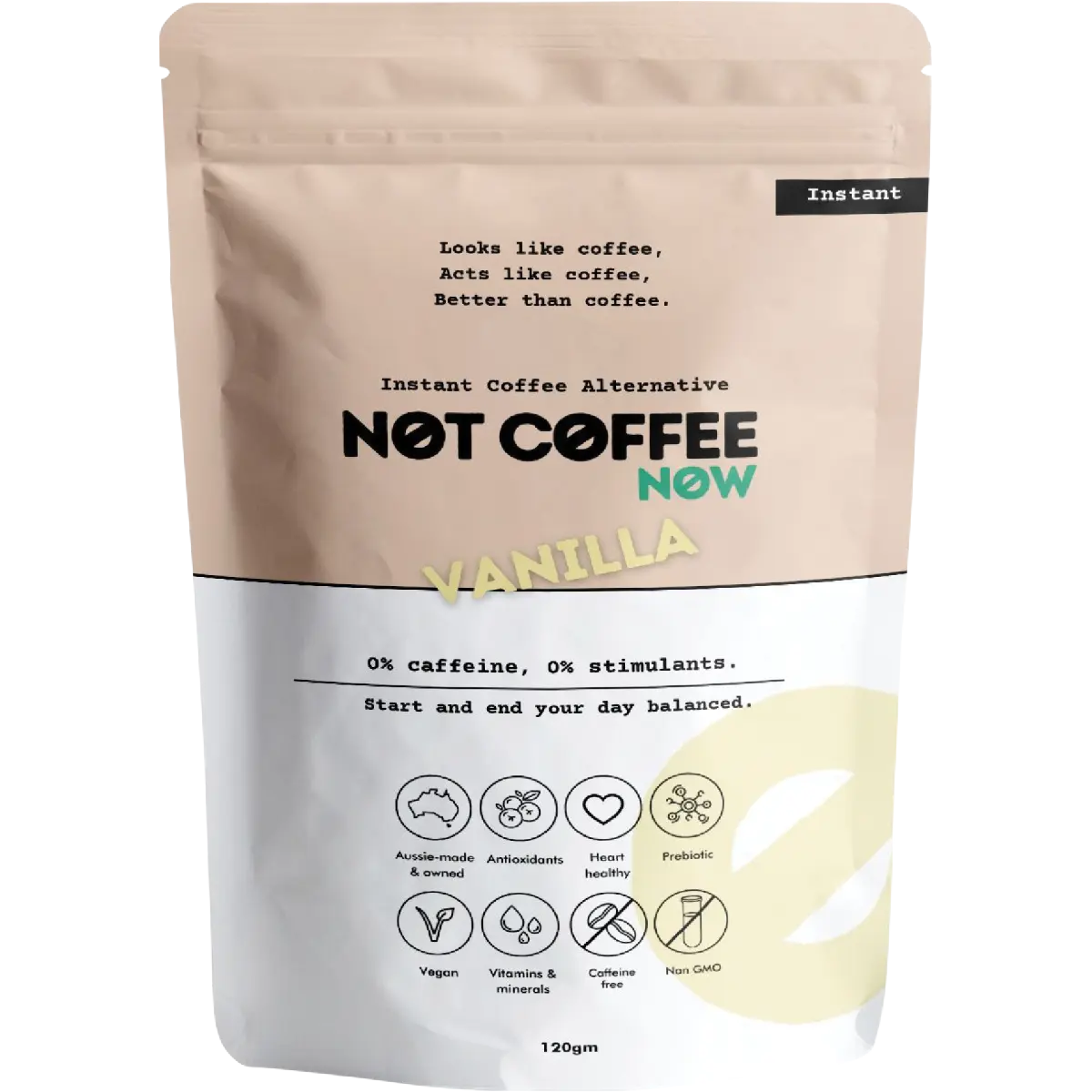Not Coffee Instant Coffee Alternative Vanilla 120g — front pack image (UHP)
